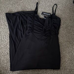 PrettyLittleThing Black Ruched Midi Dress